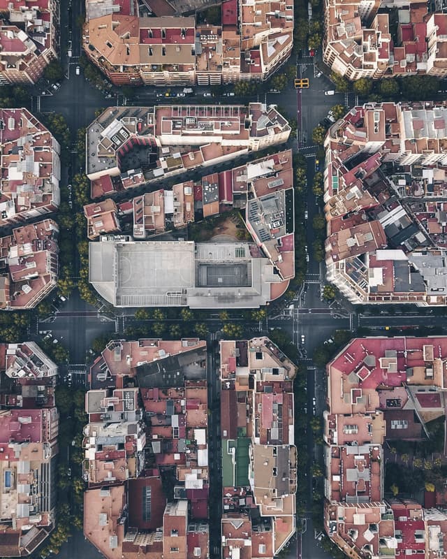 The Eixample street grid in Barcelona seen from above