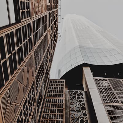 Contemporary office facades with geometric screens in Abu Dhabi